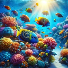 Naklejka na ściany i meble coral reef and fish generared ia