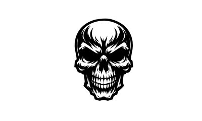 angry skull ,head mascot logo, black and white skull mascot logo, skull silhouette mascot illustration