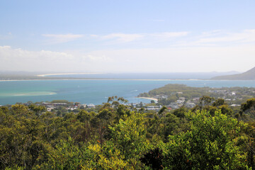 Fototapeta na wymiar View From Gan Gan Lookout, Port Stephens New South Wales, Australia. Looking Towards the Tomaree and Yacaaba Headlands