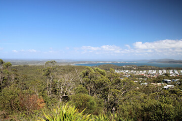 Fototapeta na wymiar View From Gan Gan Lookout, Port Stephens New South Wales, Australia. Looking over Australian coastal forest