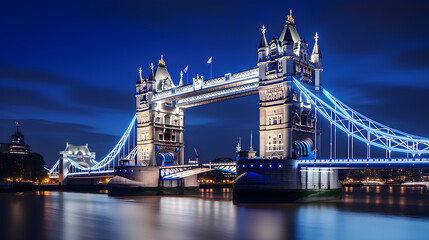 The Majestic Display of Gothic Architectural Brilliance: Night View of London's Tower Bridge