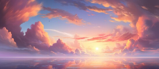 Beautiful sky with pastel color of cloudy sunset landscape view. Generate AI image