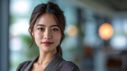 Young Asian businesswoman in formal wear portrait of confident business woman in office professional business attire, emphasizing confidence and success