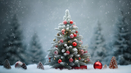 Fototapeta na wymiar Festive holiday mood with santa claus lying behind christmas tree closing his face near gifts