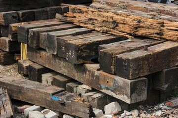pile of wooden railroad sleepers