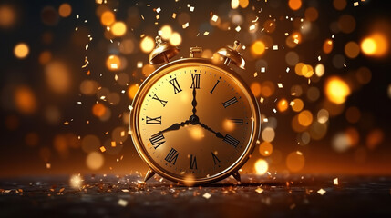 Obraz na płótnie Canvas 2023 new year background with golden clock and light effect
