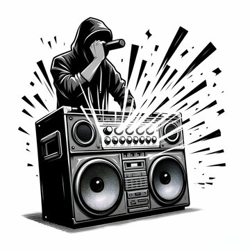 Speaker icon.  audio speaker box vector symbol in black filled and outlined style.