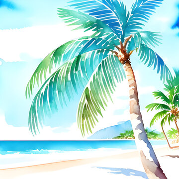illustration of a palm tree on the beach