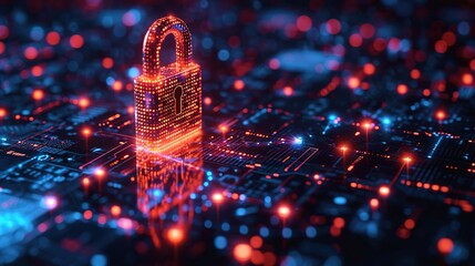 Cybersecurity Padlock, Digital Lock on Technology Network Data Protection Background, generative ai - obrazy, fototapety, plakaty