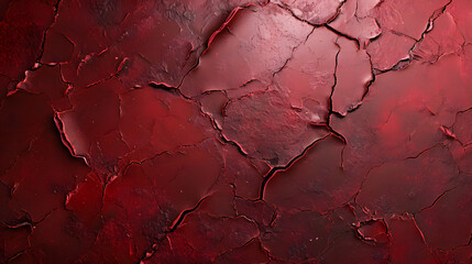 An intense, fiery red abstract canvas with a maroon surface cracked into a thousand pieces, evoking feelings of destruction and vulnerability