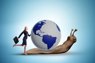 Businesswoman in slow business global business concept