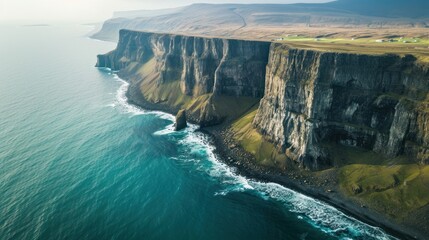  an aerial view of a cliff overlooking a body of water with a golf course on one side and a golf course on the other side on the other side of the cliff.