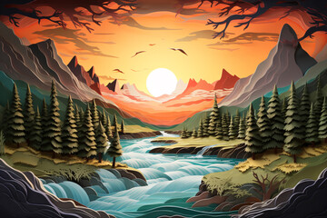 3D Wide Panorama Landscape Paper Cut Art Design