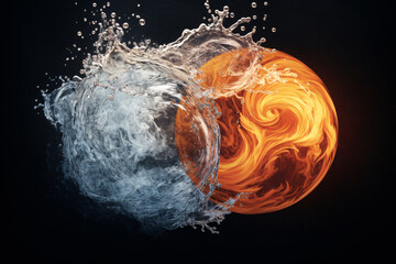 Abstract Yin and Yang Fire and Water Symbol on Black Background - obrazy, fototapety, plakaty