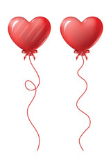 Red balloons in heart shape isolated on transparent background. Vector illustration