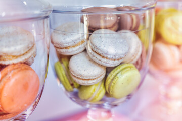 macaron in the display in jars at the flea market