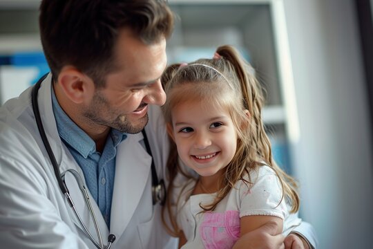 Charming doctor playing with a little girl at the hospital