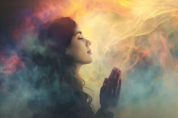 Foto op Plexiglas spiritual young person praying to god © senyumanmu