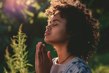 spiritual young person praying to god