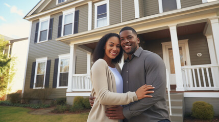 Young Couple in Front of a House - obrazy, fototapety, plakaty
