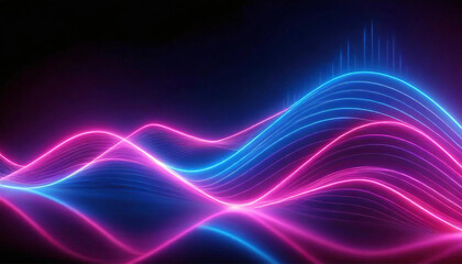 3d render, abstract panoramic background, neon light, laser show, impulse, equalizer chart, ultraviolet spectrum, pulse power lines, quantum energy impulse, pink blue violet glowing dynamic line