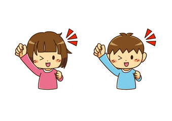 張り切る　女の子・男の子　ゆるかわ 透過png