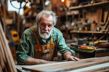 Senior male carpenter working at repair shop