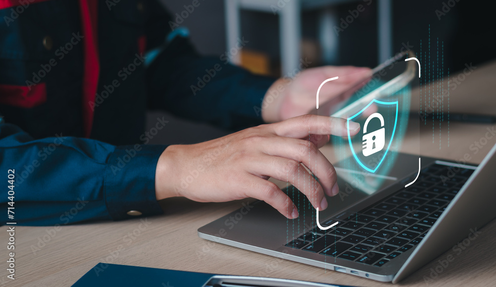 Poster cyber secure concept. digital information network protect by firewall. user privacy secure, data, in