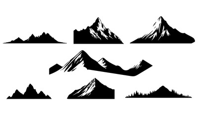 mountain ranges icons silhouettes or vectors set , black and white mountain illustraion, mountain set