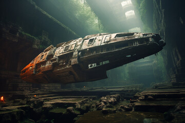 spaceship in ancient ruins