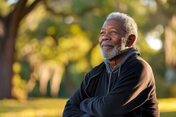 Senior black man stretching outdoor at park