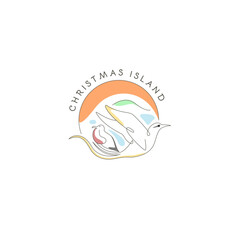 Christmas Island geometric logo template with golden bosun and frigatebird in nature with water and green grass