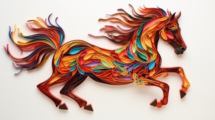 Horse  in paper quilling art in colorful style.