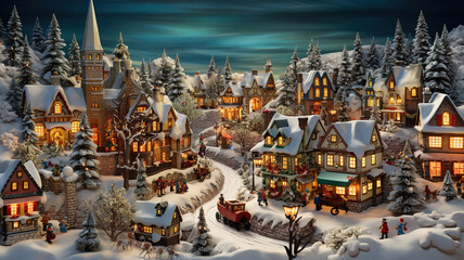Flat design christmas town illustrated