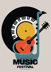 Music festival poster template design background modern vintage retro style