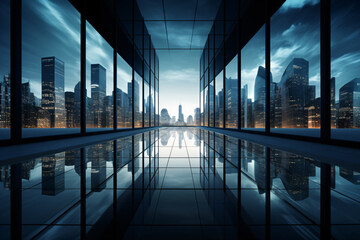 Stunning City Skyline at Sunset: Tower Buildings and Business Architecture