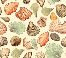 Seashells, Fabric Pattern, Seamless Pattern.