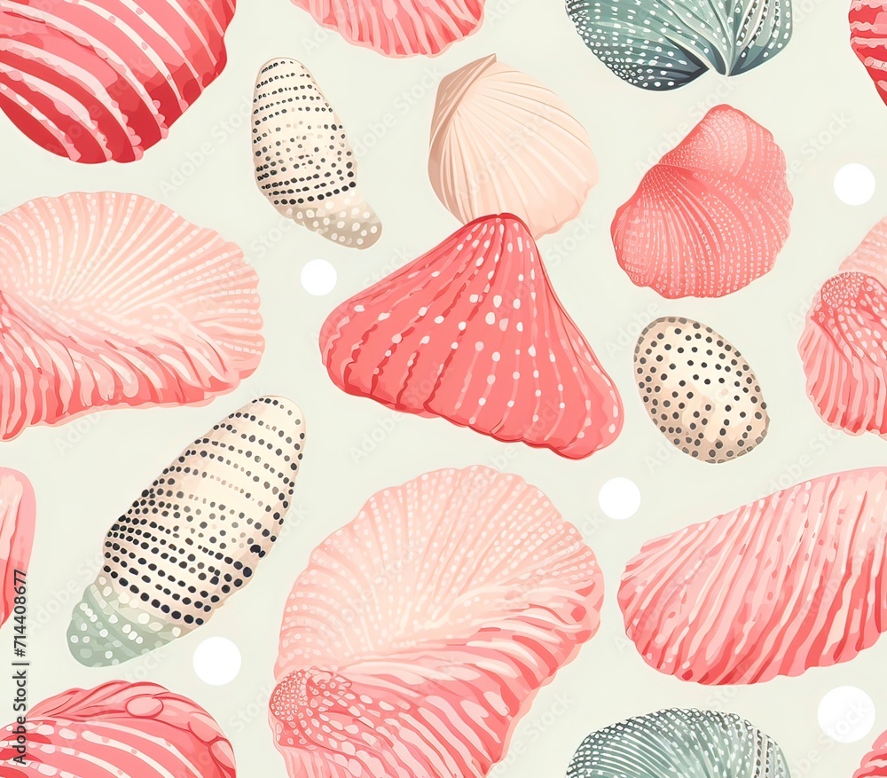 Poster seashells, fabric pattern, seamless pattern.
