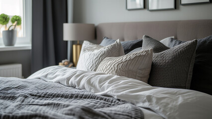 Detail of a Grey Bedspread in a Contemporary Bedroom