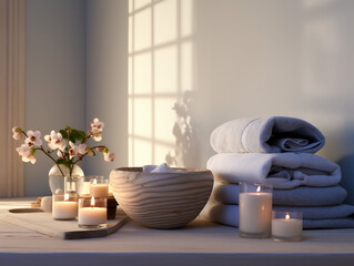 Fototapeta na wymiar spa setting with candles and flowers