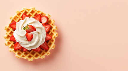 Strawberry waffle with whipping cream