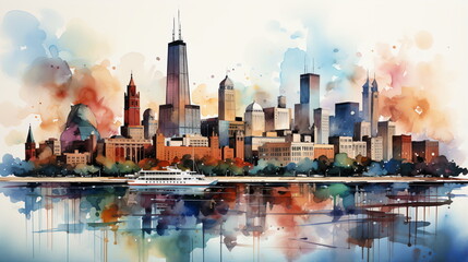 Naklejka premium a watercolor big city skyline