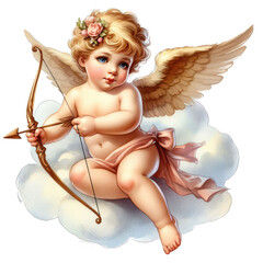 Fototapeta premium Adorable Christmas Angel and Cupid Figurines with Hearts, Wings, and Love, Isolated on White Background
