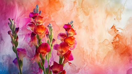 a close up of a bunch of flowers on a colorful background with a lot of smoke coming out of the top of the flowers and bottom of the flowers on the bottom of the picture.