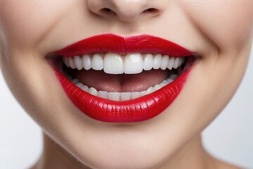 Fototapeta premium Boca femenina, dentadura perfecta y labios rojos 