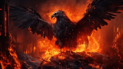 Eagle in fire High definition photography creative background wallpaper - obrazy, fototapety, plakaty