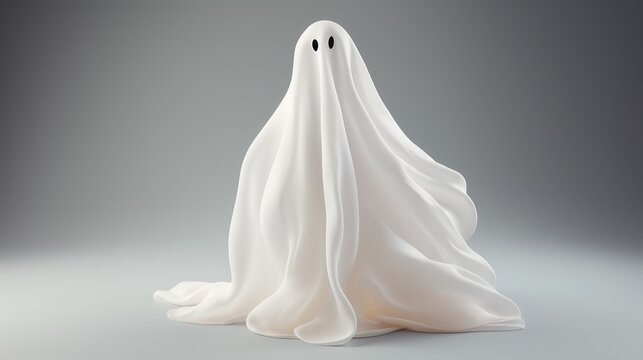 A close up of a white ghost halloween object with a black eye on a white  background generative ai