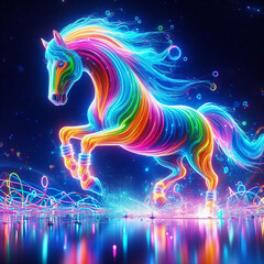 Fototapeta na wymiar Beautiful horse water rainbow animal wallpaper Ai generated art