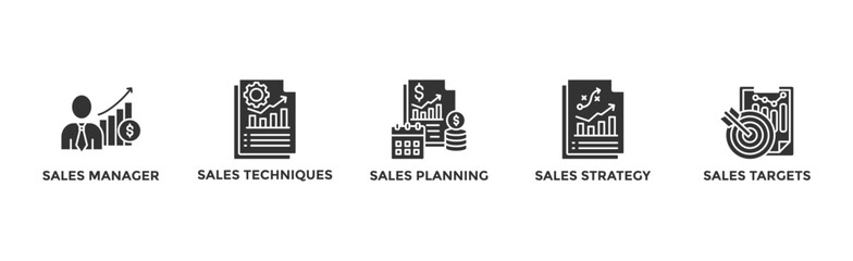 Sales management banner web icon vector illustration concept with icon of manager, sales techniques, planning, strategy, and targets