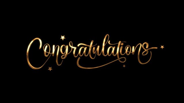 Congratulations animated text with beautiful lettering in gold color a black background.  This asset is suitable for footage video & Congratulations themed designs to add a touch of elegance.
